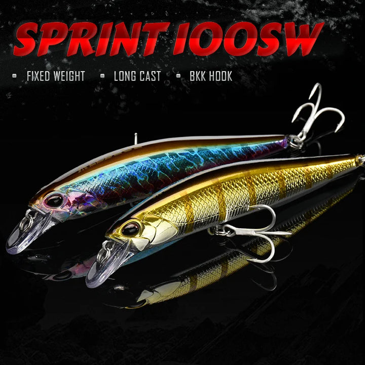 ALLBLUE SPRINT 100SW Heavy Sinking Minnow Fixed Weight Jerkbait Fishing Lure 100mm 22G Off Shore Saltwater Sea Bass Bait Tackle