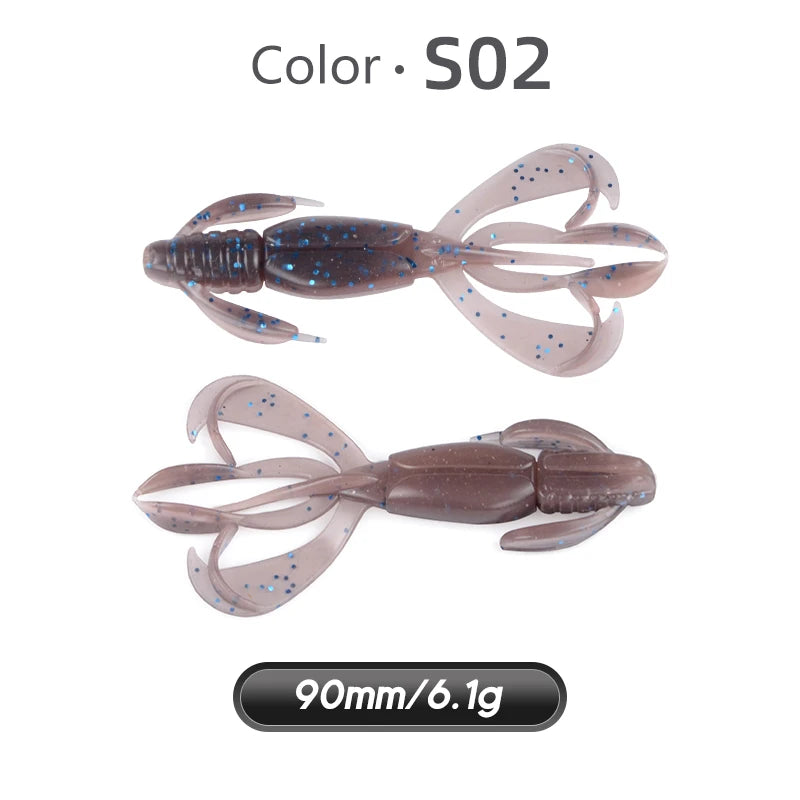 MEREDITH Fishing Lures Crazy Flapper 90mm/6.1g 10pc/Lot Craws Soft Lures Fishing Soft Bait Shrimp Bass Bait Peche Gear