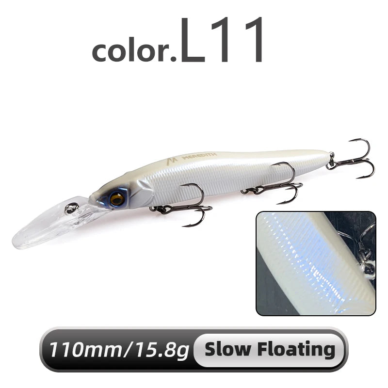 MEREDITH Minnow Wobbler Fishing Lures 110mm Artificial Hard Bait Depth 0-3m bait Jerk Bass Pike Baits Slow Sinking or Flaoting