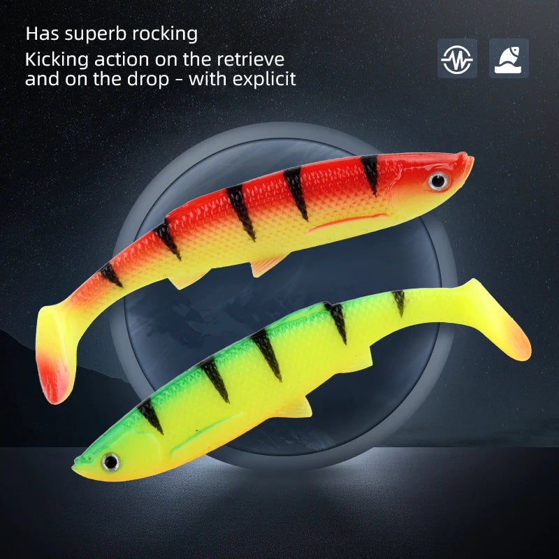 MEREDITH 4.73" Bleak Paddle Tail 14.5g 4pcs 120mm Fishing Soft Lures 3D Eyes T Tail Artificial Bait Plastic Pike Fishing Lures