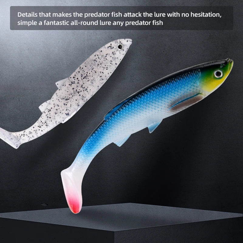 MEREDITH 4.73" Bleak Paddle Tail 14.5g 4pcs 120mm Fishing Soft Lures 3D Eyes T Tail Artificial Bait Plastic Pike Fishing Lures