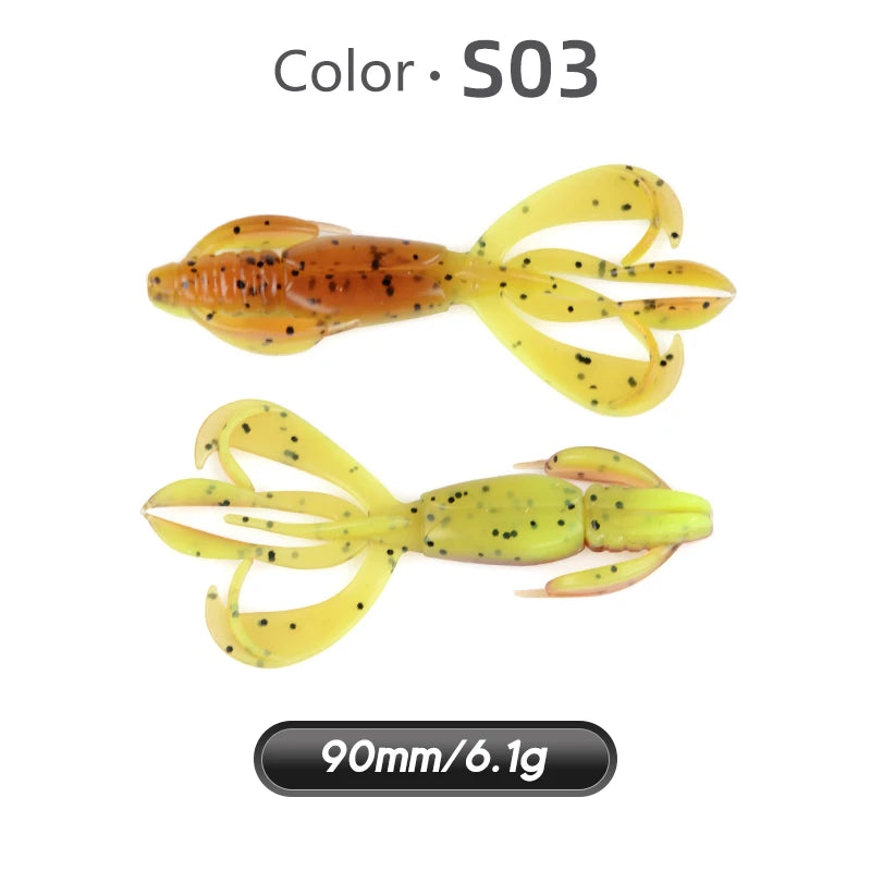 MEREDITH Fishing Lures Crazy Flapper 90mm/6.1g 10pc/Lot Craws Soft Lures Fishing Soft Bait Shrimp Bass Bait Peche Gear
