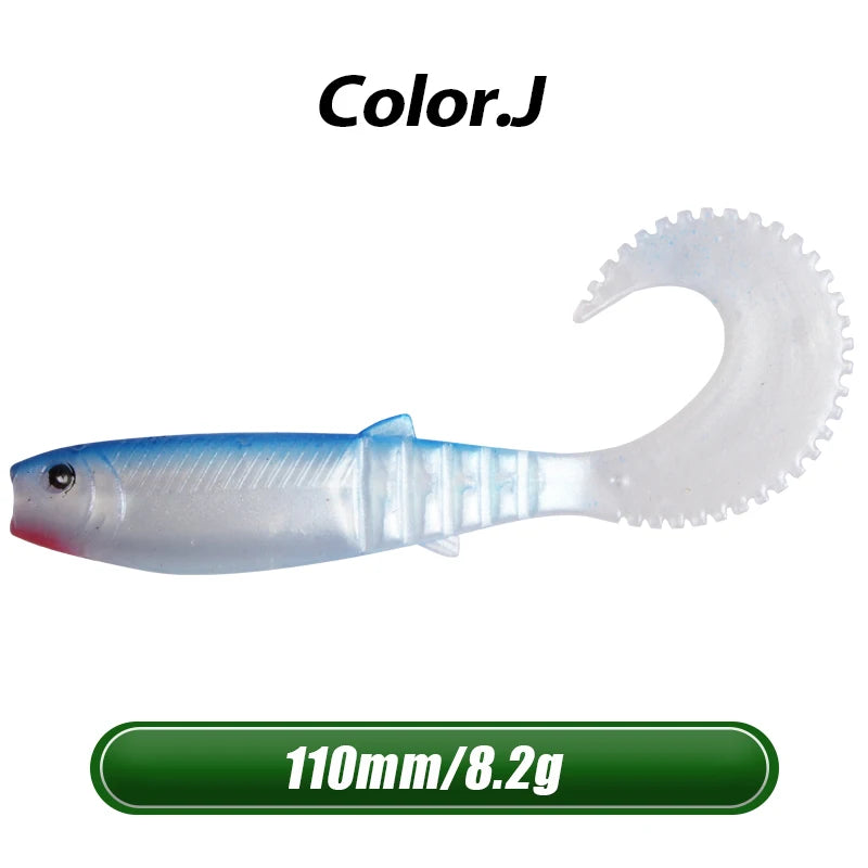 MEREDITH 5pcs 110mm 8.2g Cannibal Curved Tail Fishing Lures baitJerk Sea Big Bait Soft Lure Paddle Tail Silicon Bait Sea Fishing