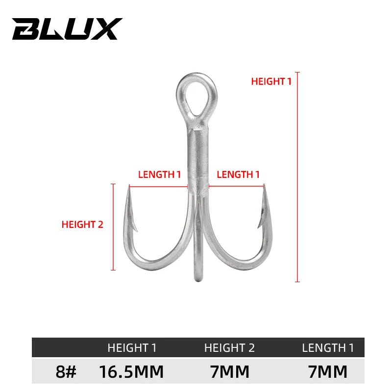 BLUX 2X Strong O'SHAUGHNESSY Treble Hooks 4# 6# 8# 10# 10pcs/lot Matt Tin Saltwater Fishing Lure Sharp Fishhook Terminal Tackle