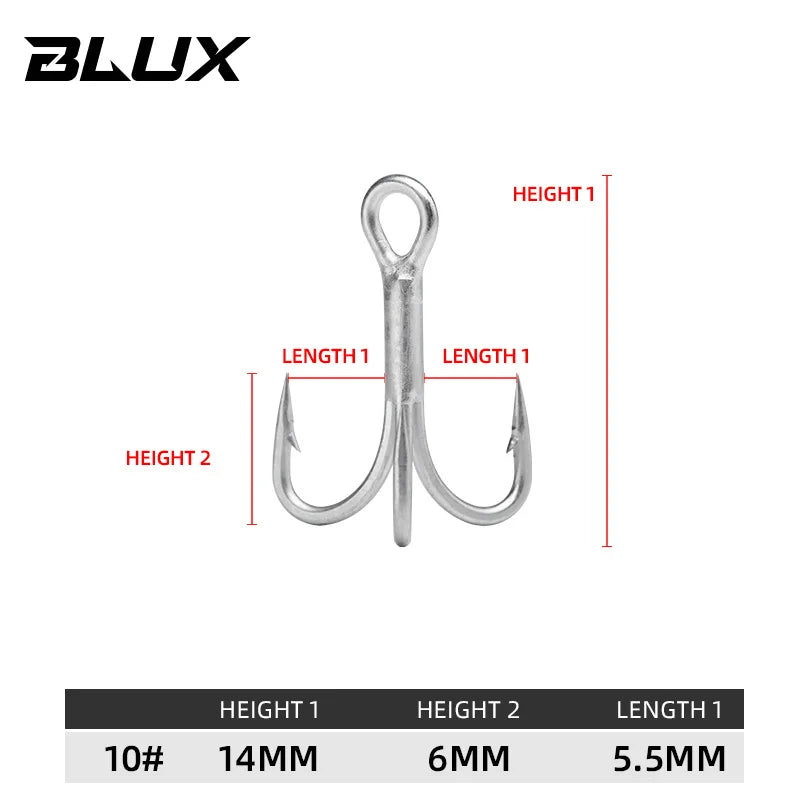 BLUX 2X Strong O'SHAUGHNESSY Treble Hooks 4# 6# 8# 10# 10pcs/lot Matt Tin Saltwater Fishing Lure Sharp Fishhook Terminal Tackle
