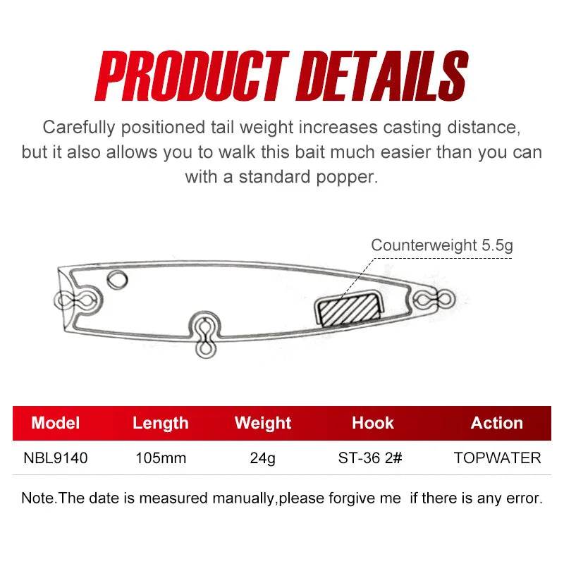 Noeby Popper 105mm 24g Topwater Lure - Fish & Cheaps | Fishing & Outdoor Gear