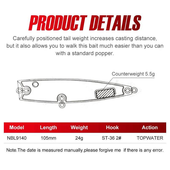 Noeby Popper 105mm 24g Topwater Lure - Fish & Cheaps | Fishing & Outdoor Gear