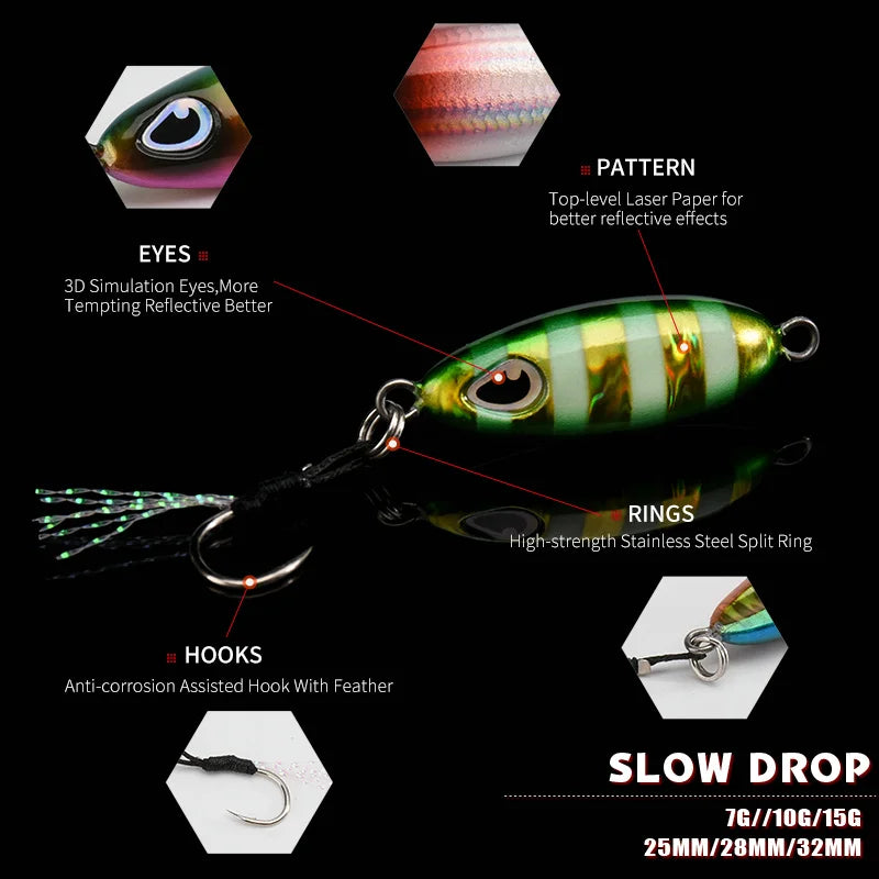 ALLBLUE Slow Drop 7G 10G 15G Micro Cast Metal Jig Shore Casting Jigging Spoon Saltwater Fishing Lure Artificial Bait Tackle