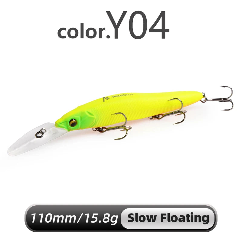 MEREDITH Minnow Wobbler Fishing Lures 110mm Artificial Hard Bait Depth 0-3m bait Jerk Bass Pike Baits Slow Sinking or Flaoting