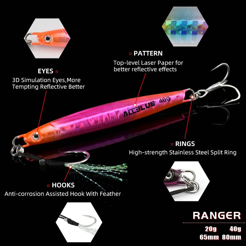 ALLBLUE RANGE Casting Metal Jig 20G 30G 40G Shore Cast Jigging Spoon Sea Bass Fishing Lure Smelt Artificial Bait Spinning Tackle