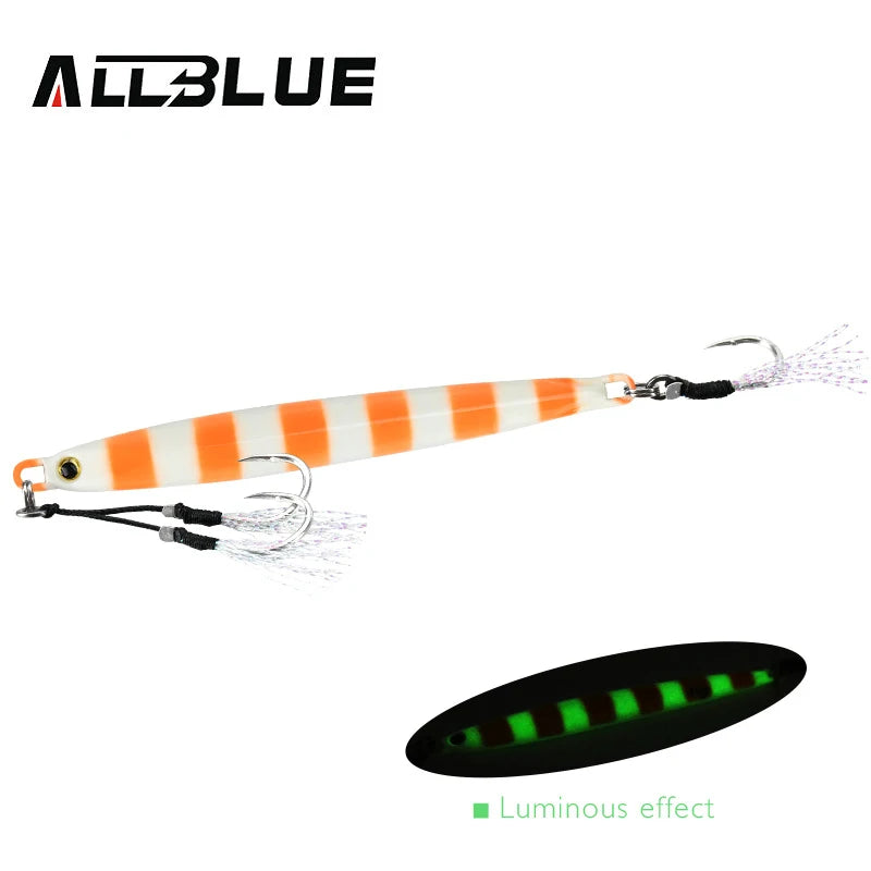 ALLBLUE SLOWER Long Metal Jig Fishing Lure Slow Cast Jigging Spoon 20G 30G 40G 60G Artificial Shore Metal Bait Sea Tackle