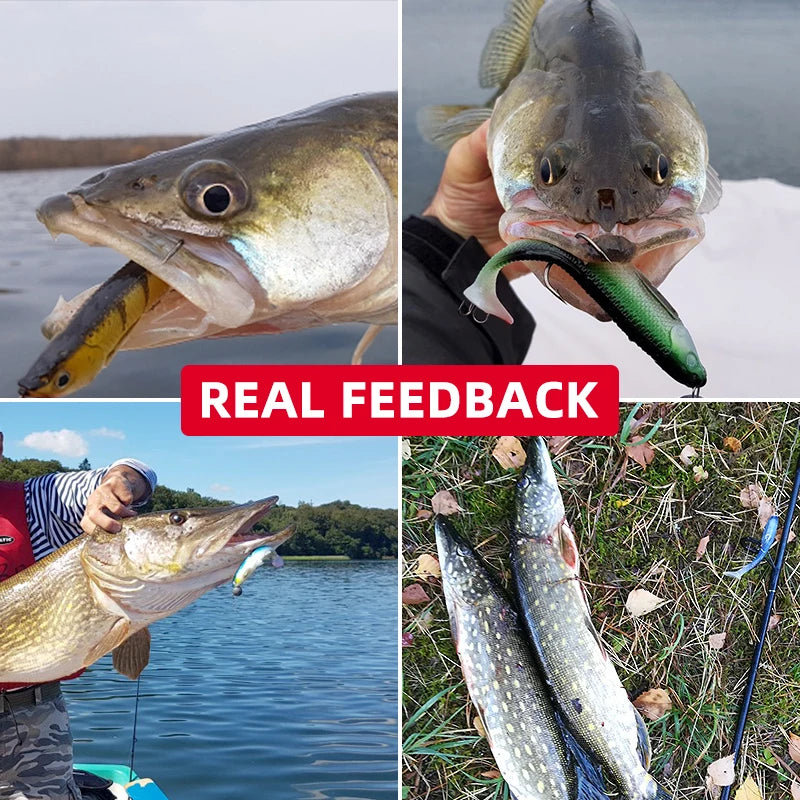 MEREDITH 4.73" Bleak Paddle Tail 14.5g 4pcs 120mm Fishing Soft Lures 3D Eyes T Tail Artificial Bait Plastic Pike Fishing Lures