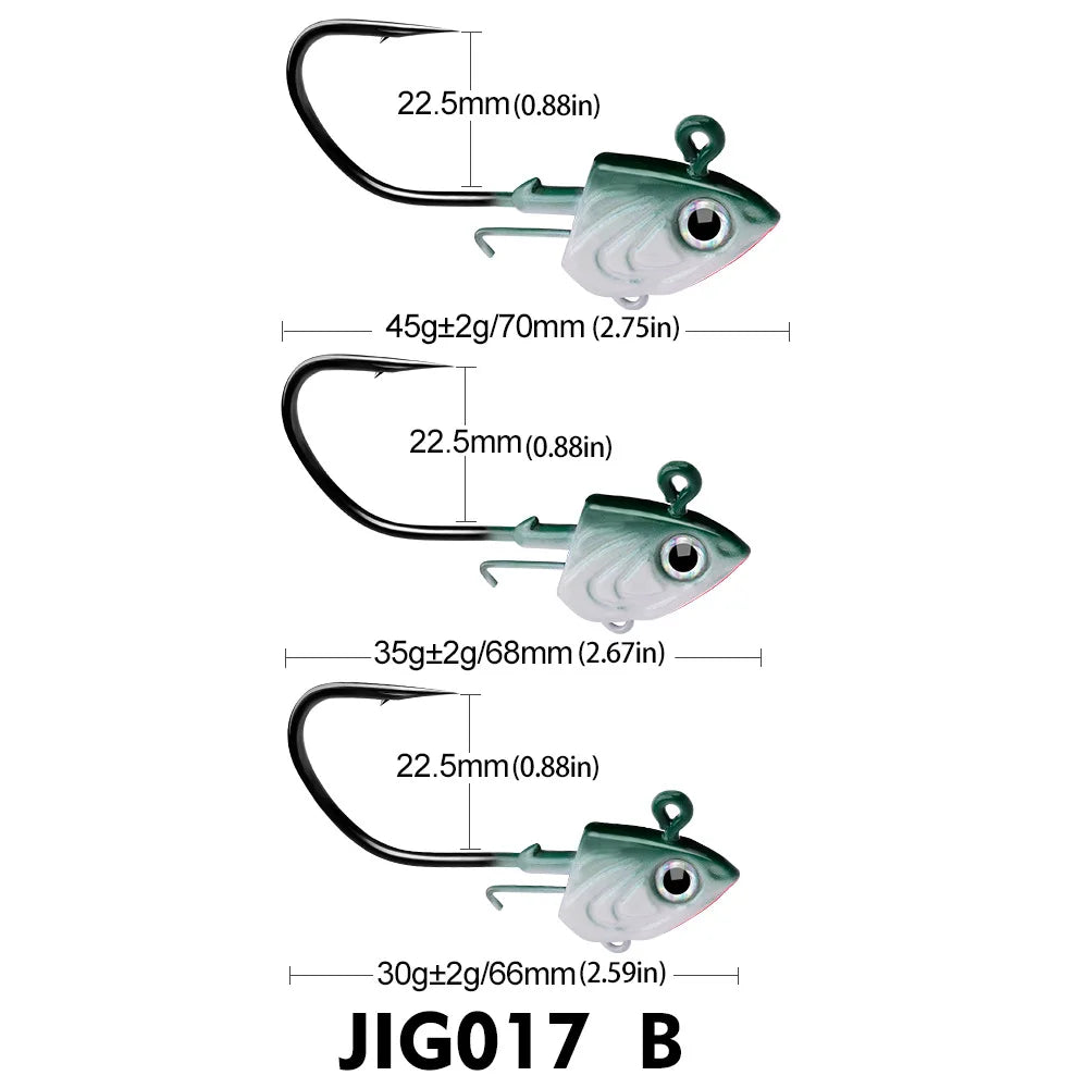 PRO BEROS 1Pcs 30g 35g 45g Head Jig Hooks for Soft Worm Fishing Tackle Sea Fishing Hook Lure Fish Head Shape Bait