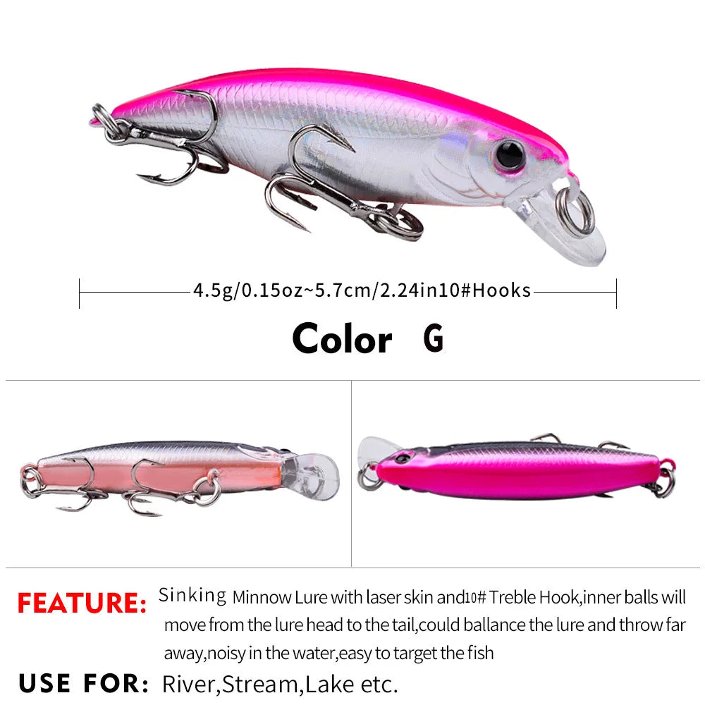 Mini Sinking Minnow Wobblers Fishing Lures 5.7cm 4.5g Trout Artificial Plastic Hard Bait Jerkbait Crankbait Bass Fishing Tackle