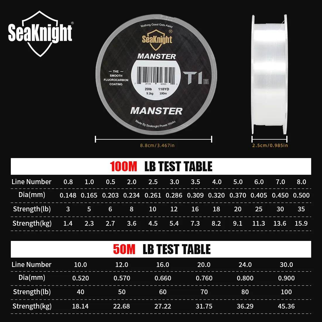 SeaKnight MANSTER T1 II Fluorocarbon Coated Line - Fish & Cheaps | Fishing & Outdoor Gear