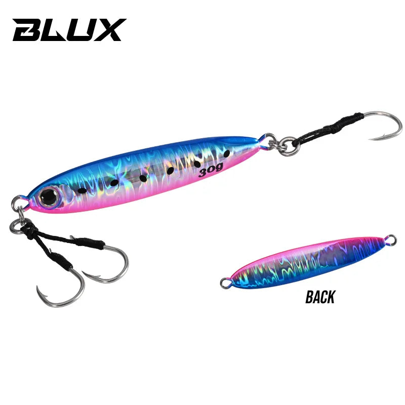 BLUX Slow Blatt Cast Slim Metal Jig 15g 20g 30g Fishing Lure Jigging Spoon Off Shore Rock Saltwater Bass Artificial Baits