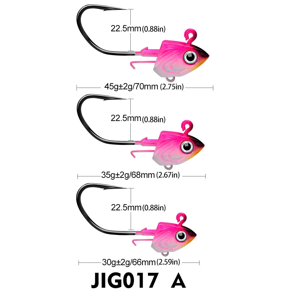 PRO BEROS 1Pcs 30g 35g 45g Head Jig Hooks for Soft Worm Fishing Tackle Sea Fishing Hook Lure Fish Head Shape Bait