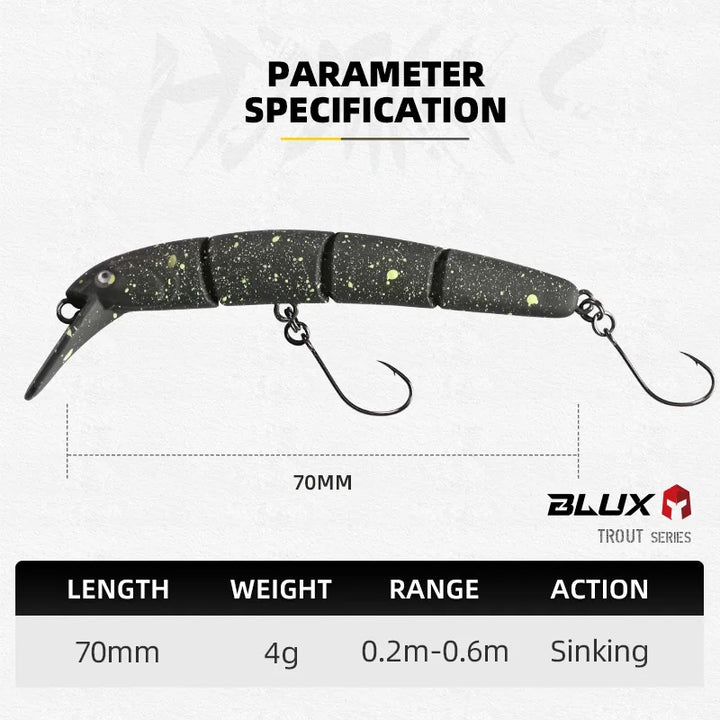 BLUX HYDRAM-S Joint Minnow 70mm 4g Fishing lure Sinking Crank Wobbler Area Trout  Stream Freshwater Artificial Bait Gear