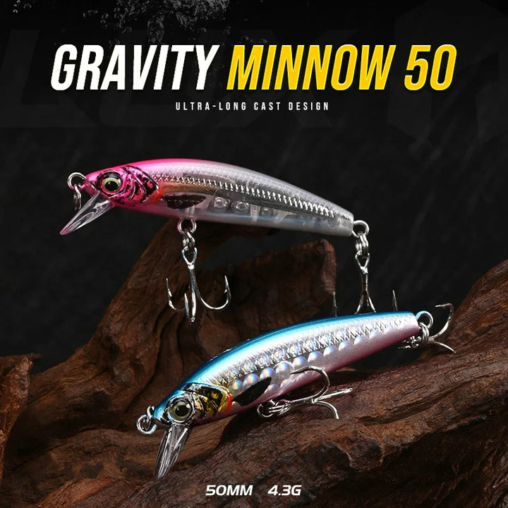 BLUX Gravity Minnow 50mm 4.3g Long Cast Heavy Shinking Fishing Lure Wobbler Freshwater Saltwater Bass Pike Hard Plastic Bait