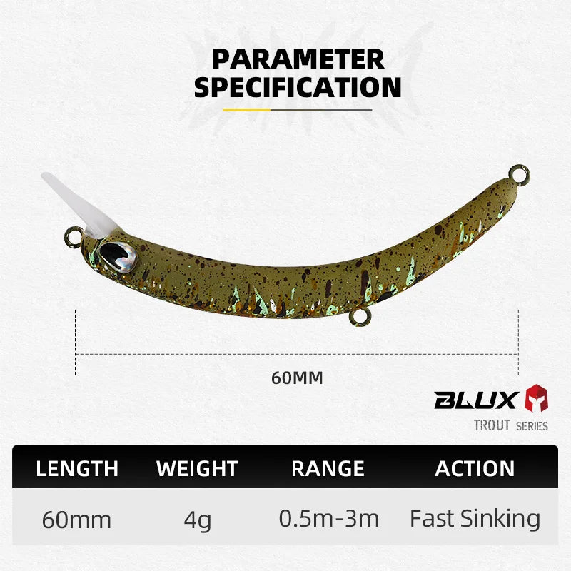BLUX BANANA 60XS Crankbait 4g 60mm BFS Area Trout Wobbler Fishing Lure Freshwater Minnow Crank Artificial Hard Bait Tackle