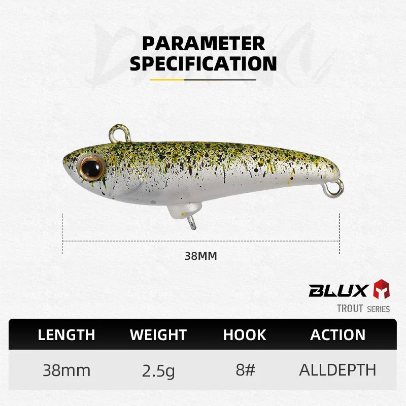 BLUX Dartrun 38mm 2.5g Chibi Lipless Sinking Plug Fishing Lure Crankbait Stream Area Trout Darts Plastic Artificial Bait Tackle