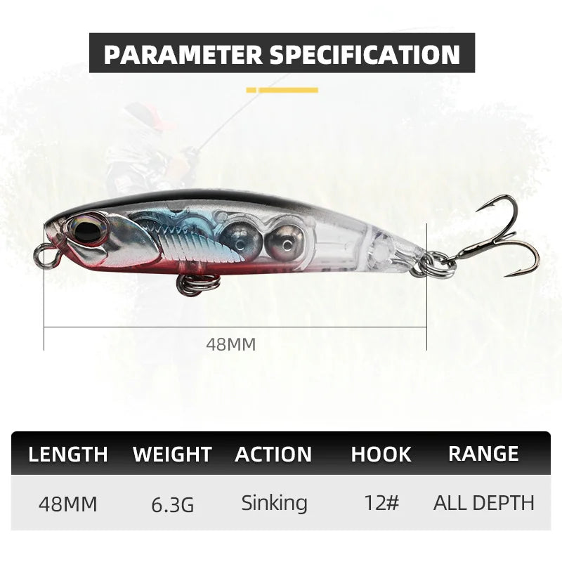 BLUX LURKER 48 Fishing Lure Sinking Pencil Heavy Stick 48MM 6.3G Saltwater Lipless Minnow Wobbler Hard Plastic Bait Tackle