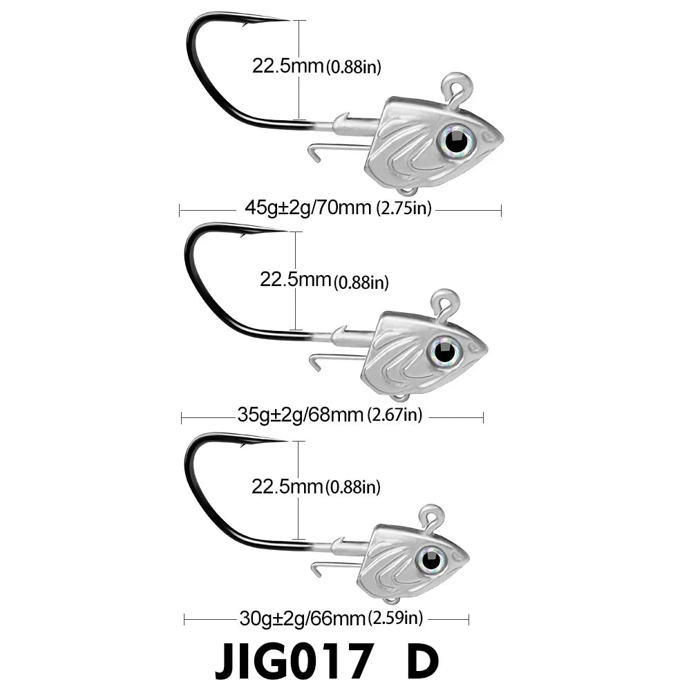 PRO BEROS 1Pcs 30g 35g 45g Head Jig Hooks for Soft Worm Fishing Tackle Sea Fishing Hook Lure Fish Head Shape Bait