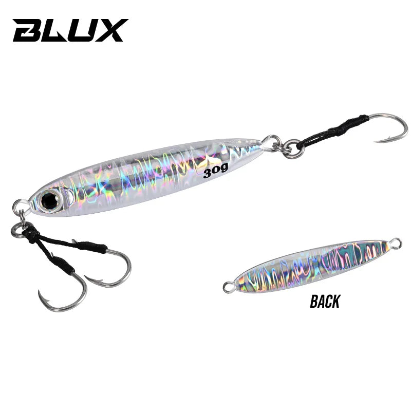BLUX Slow Blatt Cast Slim Metal Jig 15g 20g 30g Fishing Lure Jigging Spoon Off Shore Rock Saltwater Bass Artificial Baits