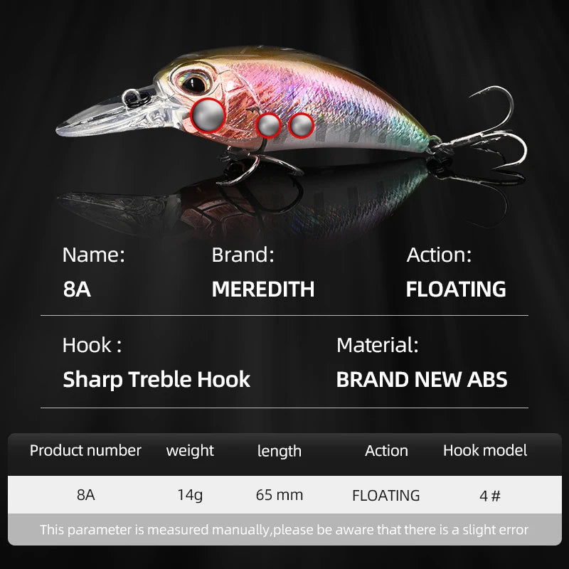 MEREDITH 6.5cm 14g JERK CRANK Wobblers Crank Fishing Lure Artificial Minnow Jerkbait Floating Hrad Lure For Trout Fishing Bait