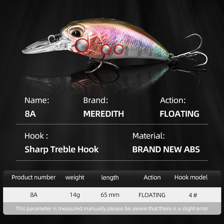MEREDITH 6.5cm 14g JERK CRANK Wobblers Crank Fishing Lure Artificial Minnow Jerkbait Floating Hrad Lure For Trout Fishing Bait