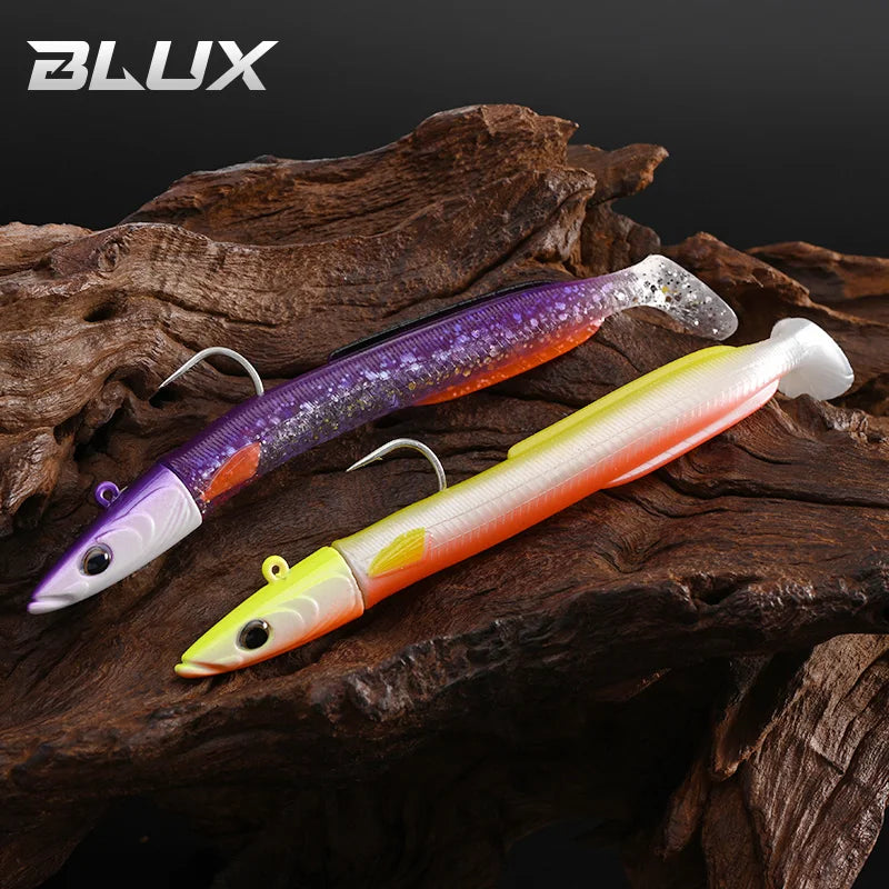 BLUX Happy Sandeel 11cm 17g Soft Live Eel Fishing Lure Paddle Tail Jig Head Hook Vinyls Vibration Artificial Bait Saltwater Gear