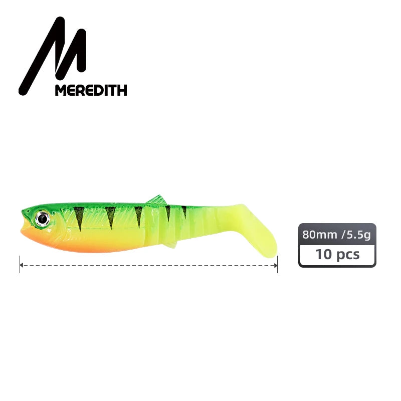 MEREDITH 10PCS 5.5g 8cm Lures Fishing Lures Artificial soft Fishing Baits Cannibal Fishing Fish Soft Lures Shads  JX62-08