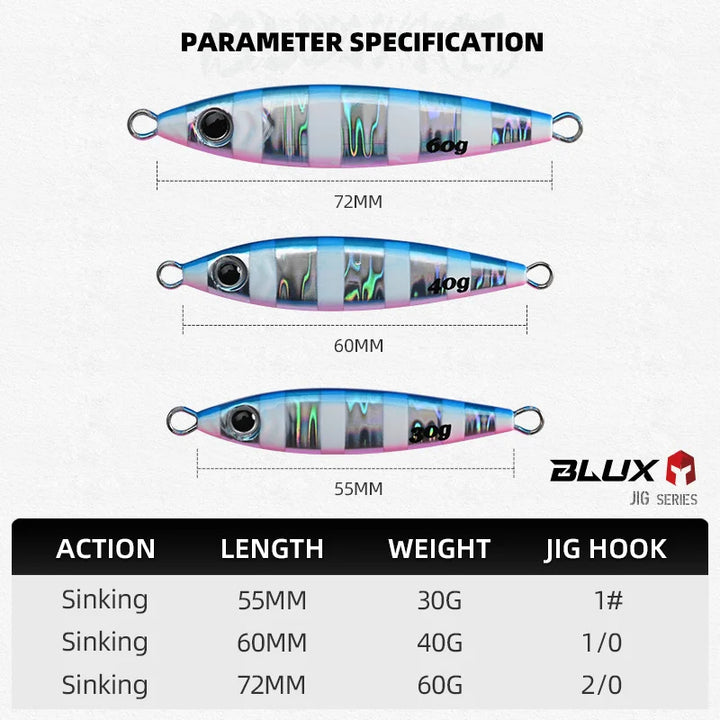 BLUX Blade Shotel Casting Jig 30g 40g 60g Metal Jigging Spoon Spanish Mackerel Bass Off Shore Artificial Bait Saltwater Tackle
