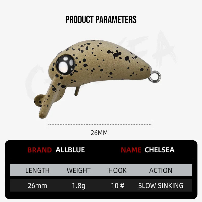 BLUX CHELSEA 1.8g 26mm Mini Slow Sinking Crankbait Wobbler Trout Fishing Lure Freshwater Minnow Artificial Hard Bait Tackle