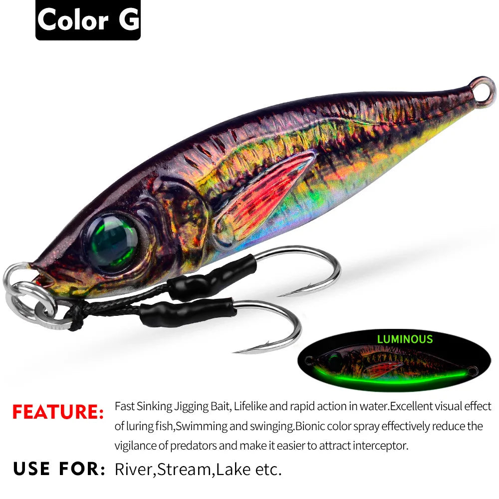 PRO BEROS Metal Slow Fishing Jigs Luminous Slow Jigging Lure 7-80g Casting Saltwater Grouper Tuna Trolling Fishing Spoon Bait