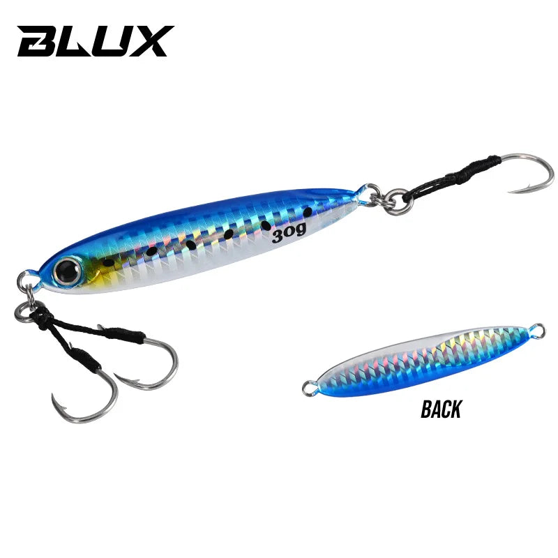 BLUX Slow Blatt Cast Slim Metal Jig 15g 20g 30g Fishing Lure Jigging Spoon Off Shore Rock Saltwater Bass Artificial Baits