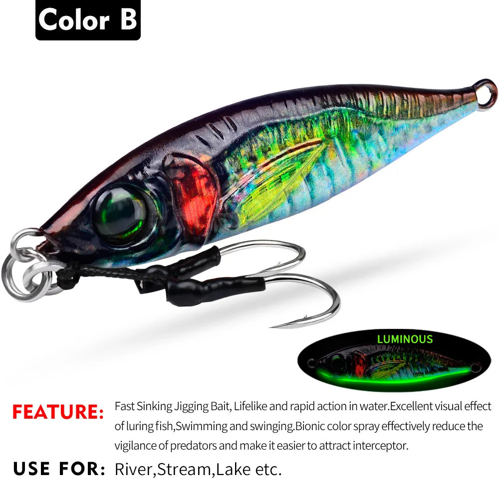PRO BEROS Metal Slow Fishing Jigs Luminous Slow Jigging Lure 7-80g Casting Saltwater Grouper Tuna Trolling Fishing Spoon Bait