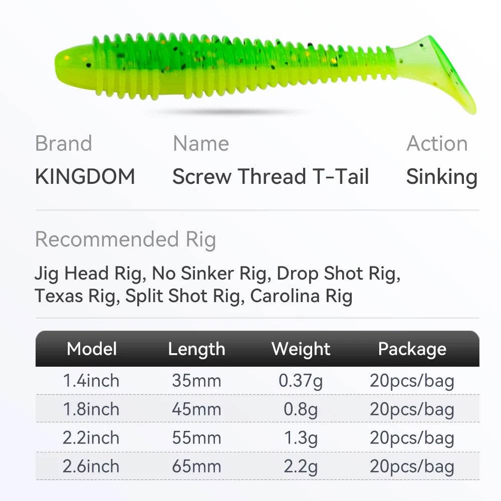 KINGDOM Screw Thread T-Tail Soft Lures - Fish & Cheaps | Fishing & Outdoor Gear