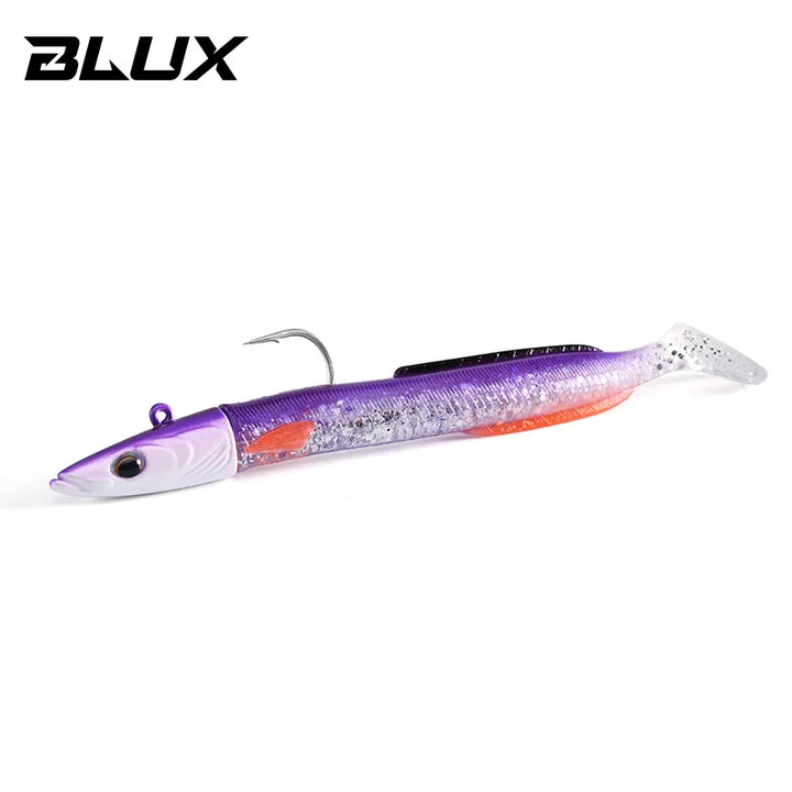 BLUX Happy Sandeel 11cm 17g Soft Live Eel Fishing Lure Paddle Tail Jig Head Hook Vinyls Vibration Artificial Bait Saltwater Gear