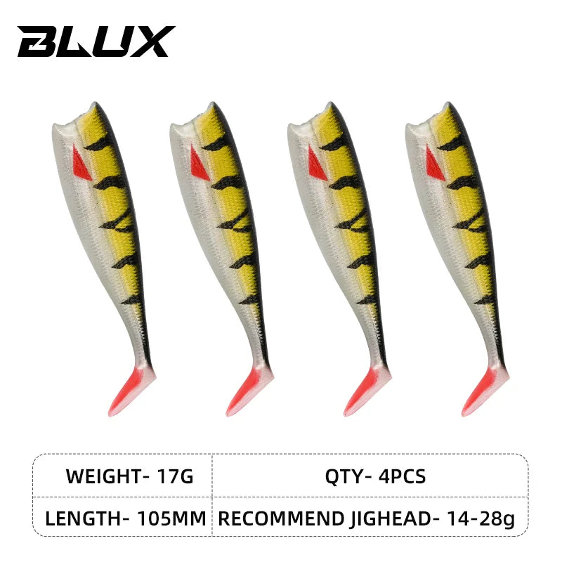 BLUX BLOD SHAD 80mm 105mm Soft Fishing Lure Jighead Black Tail Minnow Artificial Silicone Bait Saltwater Sea Bass Swimbait Gear