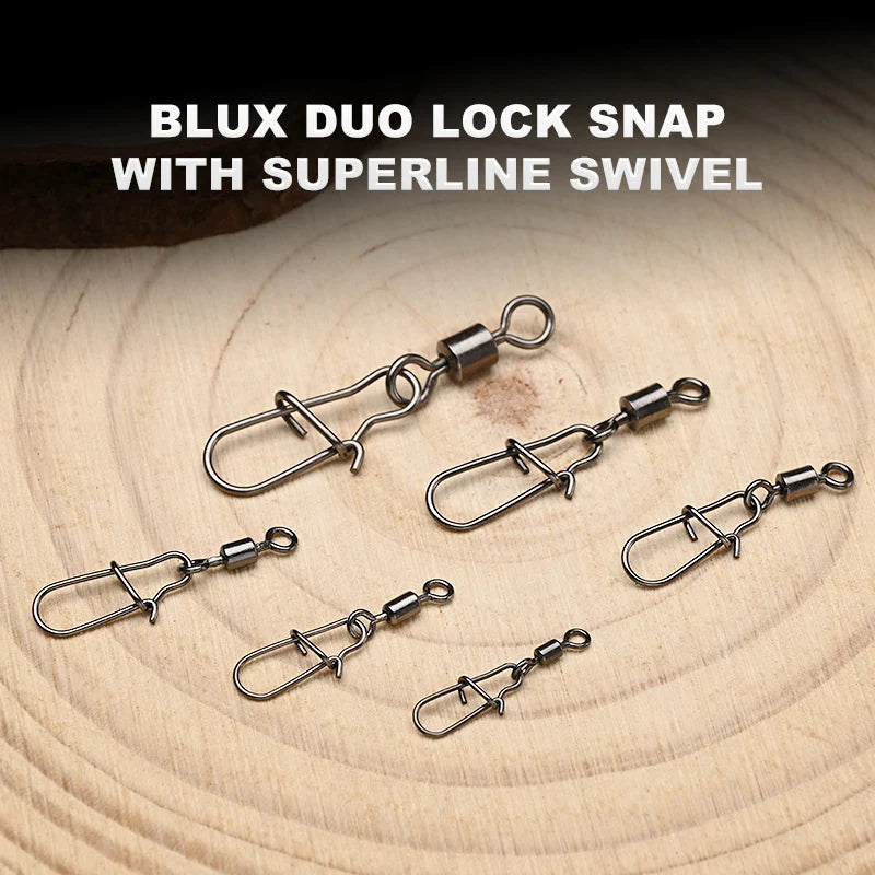 BLUX 50pcs Lock Snap with Superline Swivel Stainless Steel Lure Loop Quick Change Fishing Clips Fast Speed Connector Terminal