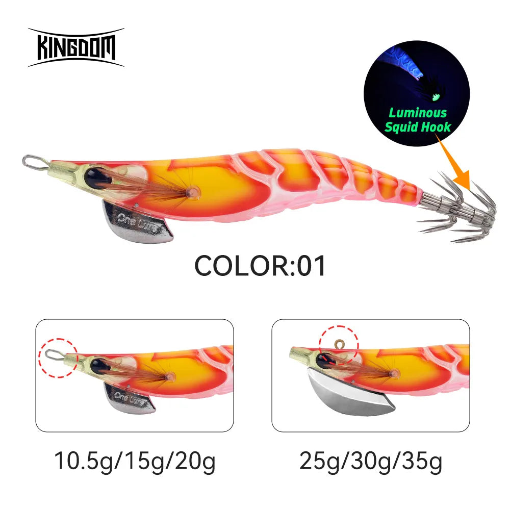 Kingdom Egi Squid Bait Artificial Jigging Lures Slow Sinking Squid Hooks Sea Fishing Octopus Cuttlefish Luminous Tackle Lure
