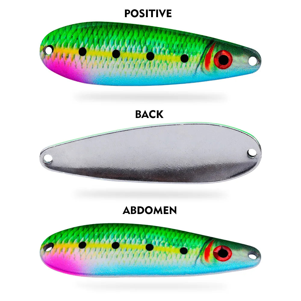 PRO BEROS 19g 7.2cm Long Cast Printed Lure Spoon Metal Bait All Water Layers Trembling Simulation Fishing Lure with Feathers