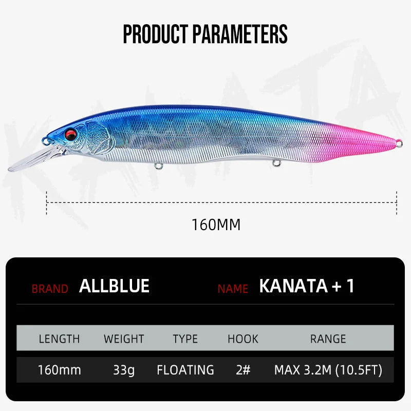 ALLBLUE KANATA+1 Fishing Lure Wobbler 16cm 33g Floating Hard Bait Longcast Minnow Pike Bass Saltwater Freshwater Tackle