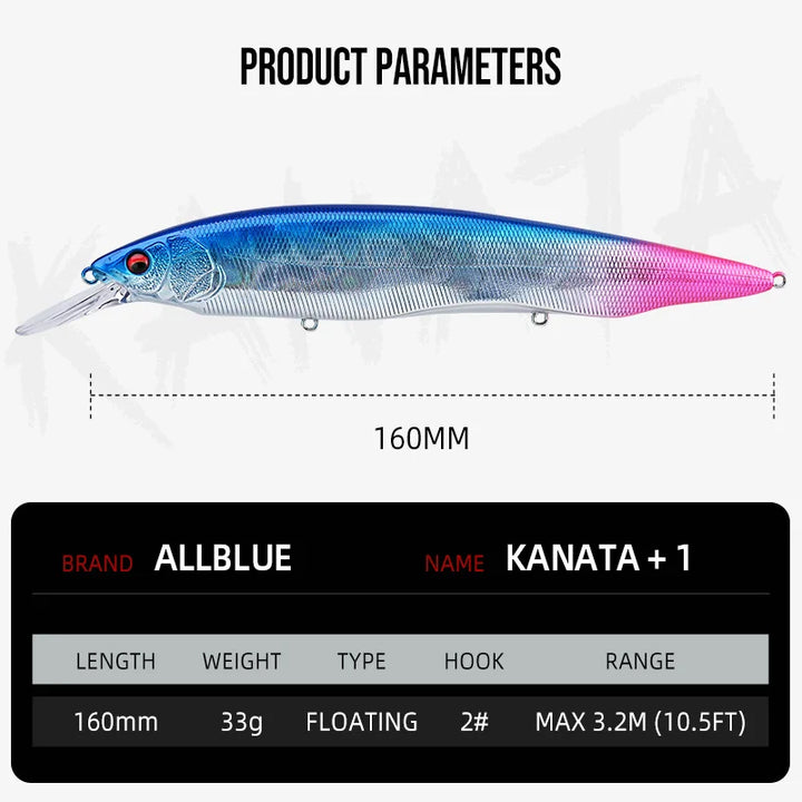 ALLBLUE KANATA+1 Fishing Lure Wobbler 16cm 33g Floating Hard Bait Longcast Minnow Pike Bass Saltwater Freshwater Tackle