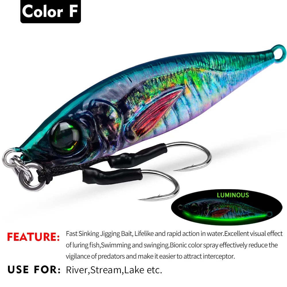 PRO BEROS Metal Slow Fishing Jigs Luminous Slow Jigging Lure 7-80g Casting Saltwater Grouper Tuna Trolling Fishing Spoon Bait