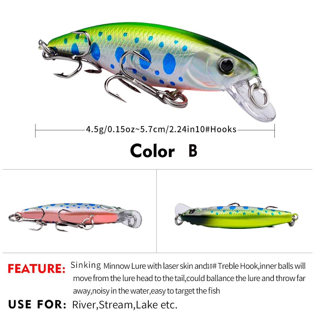 Mini Sinking Minnow Wobblers Fishing Lures 5.7cm 4.5g Trout Artificial Plastic Hard Bait Jerkbait Crankbait Bass Fishing Tackle