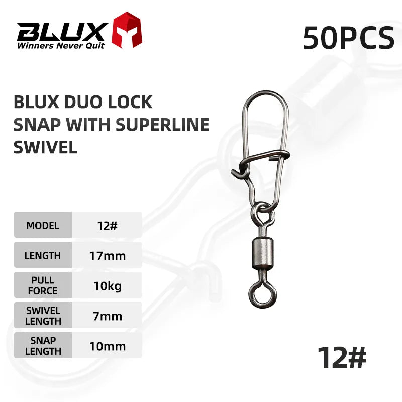 BLUX 50pcs Lock Snap with Superline Swivel Stainless Steel Lure Loop Quick Change Fishing Clips Fast Speed Connector Terminal