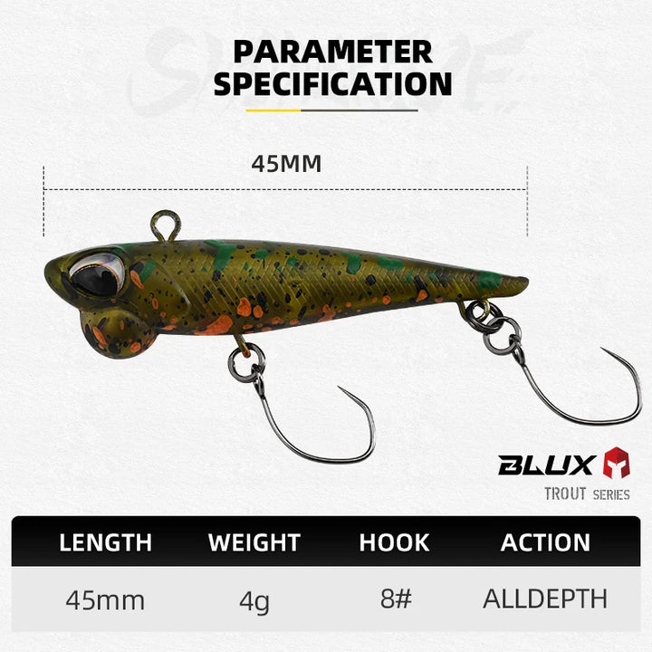 BLUX Shineride 45mm 4g Lipless Sinking Plug Fishing Lure Crankbait Stream Area Trout Darts Plastic Artificial Bait Tackle