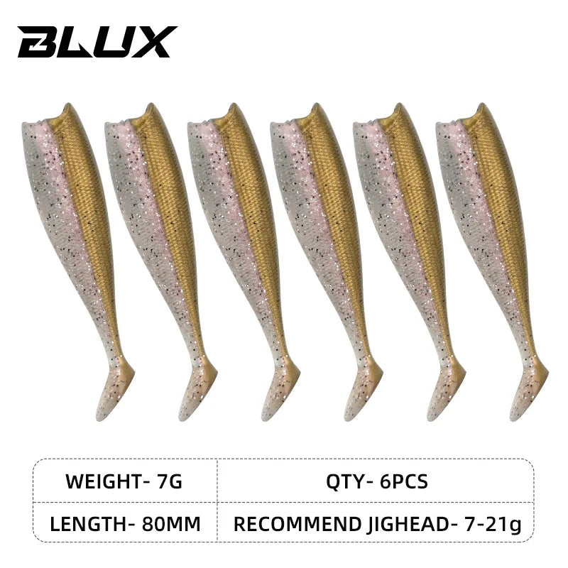 BLUX BLOD SHAD 80mm 105mm Soft Fishing Lure Jighead Black Tail Minnow Artificial Silicone Bait Saltwater Sea Bass Swimbait Gear